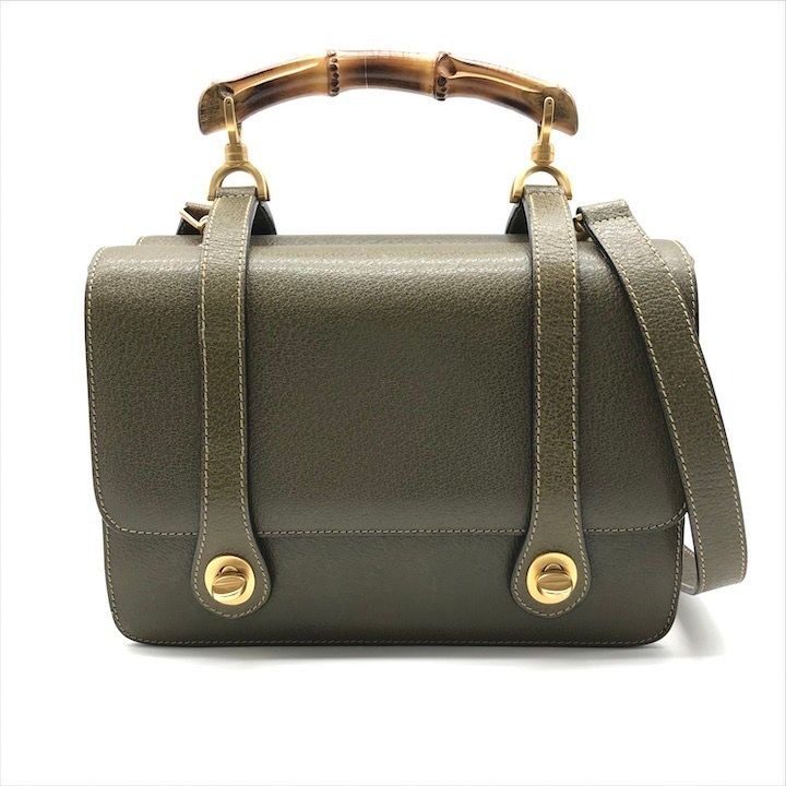 Gucci Geki Bamboo Double Face 2-Way Bag Crossbody Khaki Leather