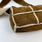 Chanel CC Logo Quilted Shoulder Bag Brown Mouton Suede Vintage — view 9