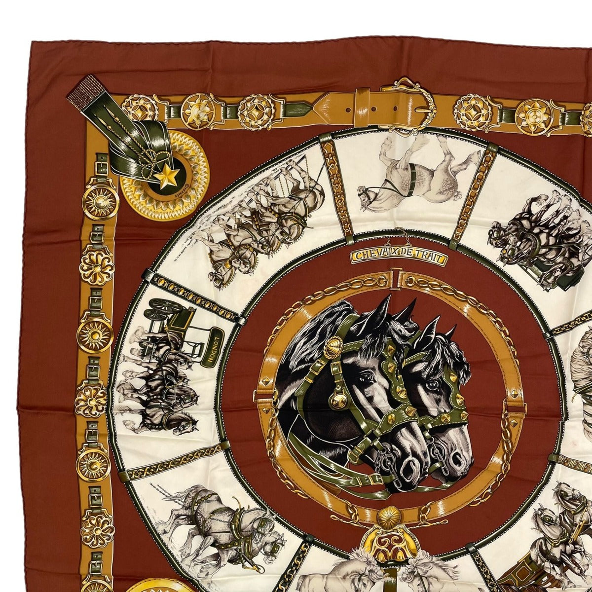 Hermes Scarf Silk Carre 90 Chevaux de Trait Brown — view 2