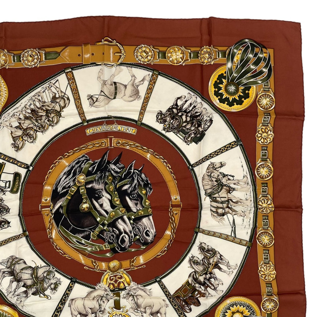 Hermes Scarf Silk Carre 90 Chevaux de Trait Brown — view 3
