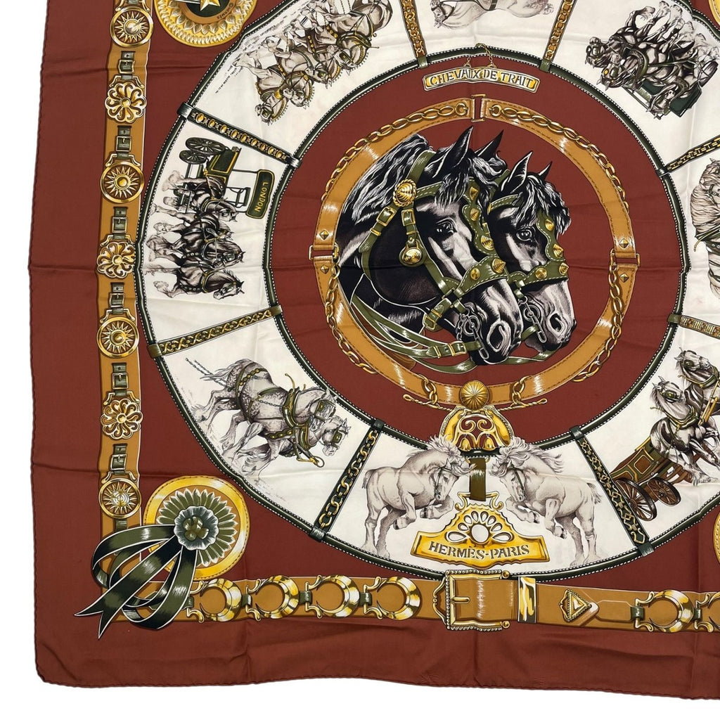 Hermes Scarf Silk Carre 90 Chevaux de Trait Brown — view 4