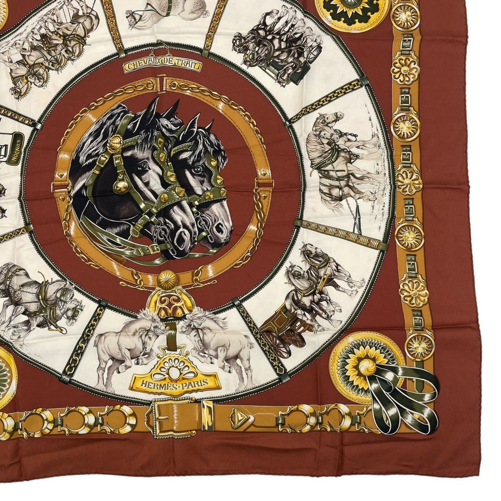 Hermes Scarf Silk Carre 90 Chevaux de Trait Brown — view 5