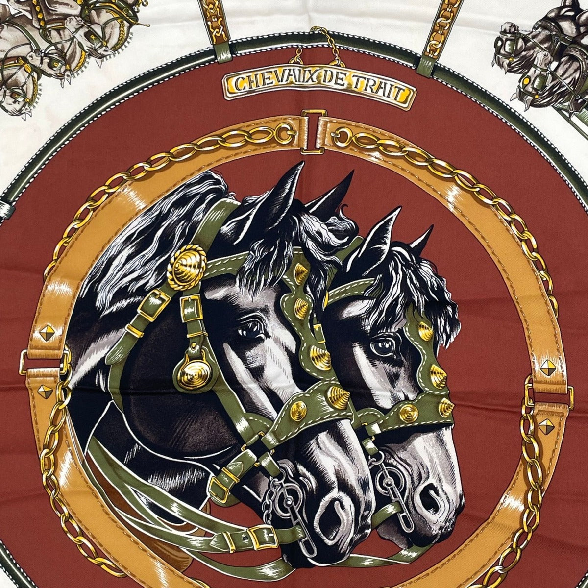 Hermes Scarf Silk Carre 90 Chevaux de Trait Brown — view 6