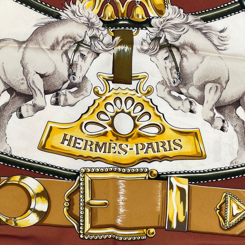 Hermes Scarf Silk Carre 90 Chevaux de Trait Brown — view 7