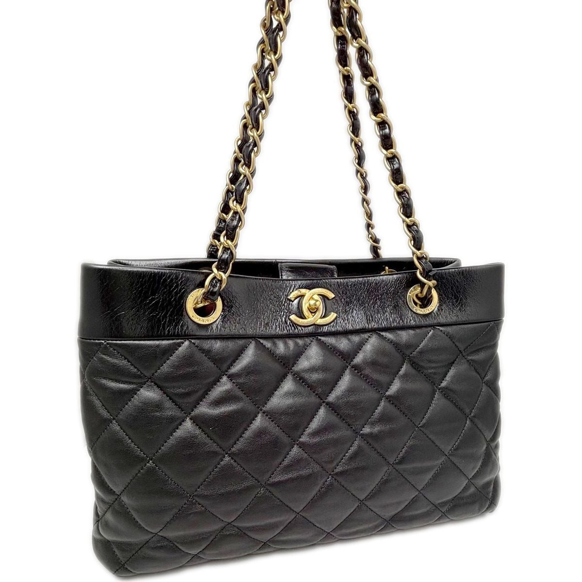 Chanel Quilted CC Logo Chainto Bag Lambskin Black Gold