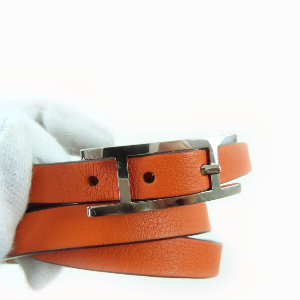 Hermes Behapi Double Tour Gold Orange Silver 3 Rows Leather Bracelet — view 7