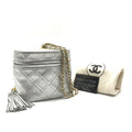 Chanel CC Logo Quilted Chain Shoulder Bag with Fringe Vanity Silver Leather
