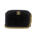 Chanel 25 A Camellia Clutch Shoulder Bag CC Logo Velvet Gold Hardware