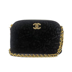 Chanel 25 A Camellia Clutch Shoulder Bag CC Logo Velvet Gold Hardware
