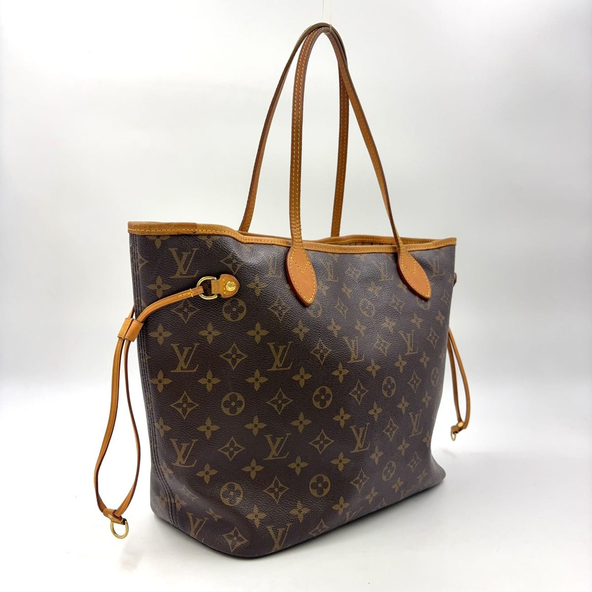 Louis Vuitton Neverfull MM Monogram Leather Brown Tote Gold — view 2