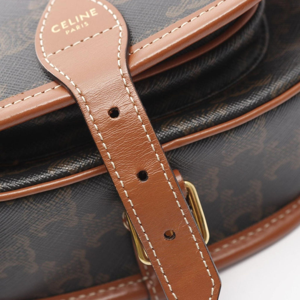 Celine Shoulder Bag Folco Triomphe Tan Canvas Leather — view 5