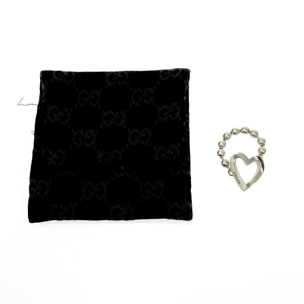 Gucci Silver Heart Ball Chain Ring 925 Engraved