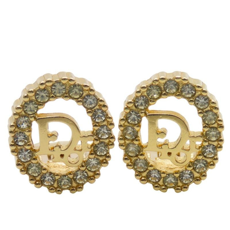 Christian Dior Earrings Metal Rhinestone Gold Logo Accessories Plated — view 2