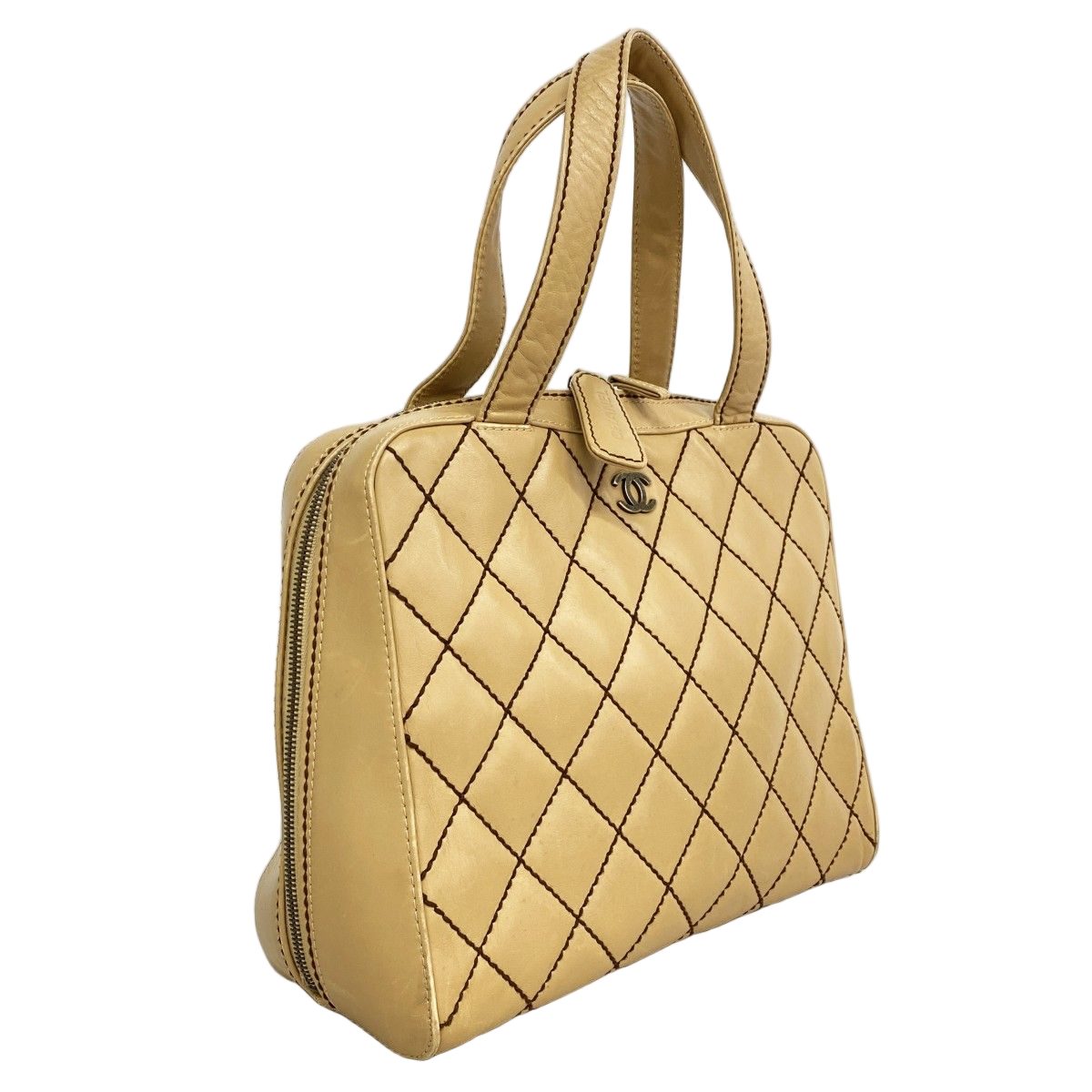 Chanel Handbag Wild Stitch Lambskin Beige Gold — view 2