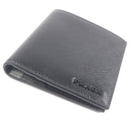 Prada 2 Mo004 Logo Plate Saffiano Martic Leather Bifold Card Case Billfold Nero — view 4