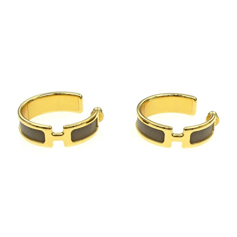 Hermes Earrings Olympe Etoupe Gold Hardware Brown Pair Of Accessories — view 4