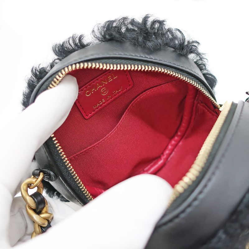 Chanel Round Shearling Shoulder Bag 19 Black Ap0945 Gold Chain — view 7