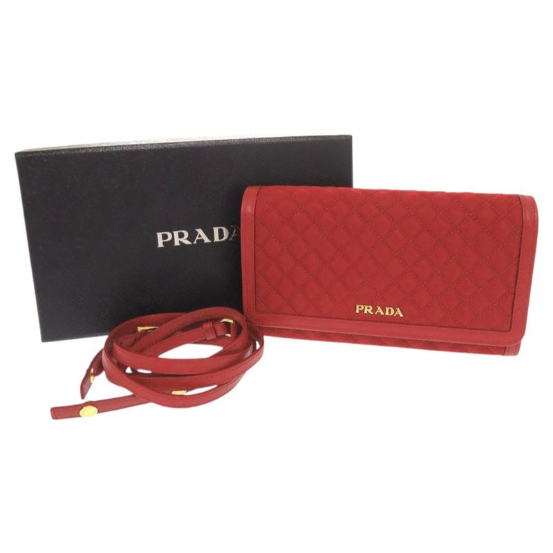 Prada 1 M1437 Nylon Leather Red Shoulder Wallet Long 1800 — view 2