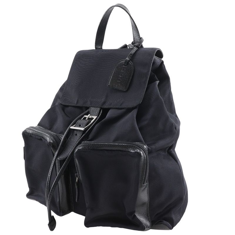 Gucci 019.2058.0173.5 Nylon Canvas And Leather Black Backpack Daypack — view 2