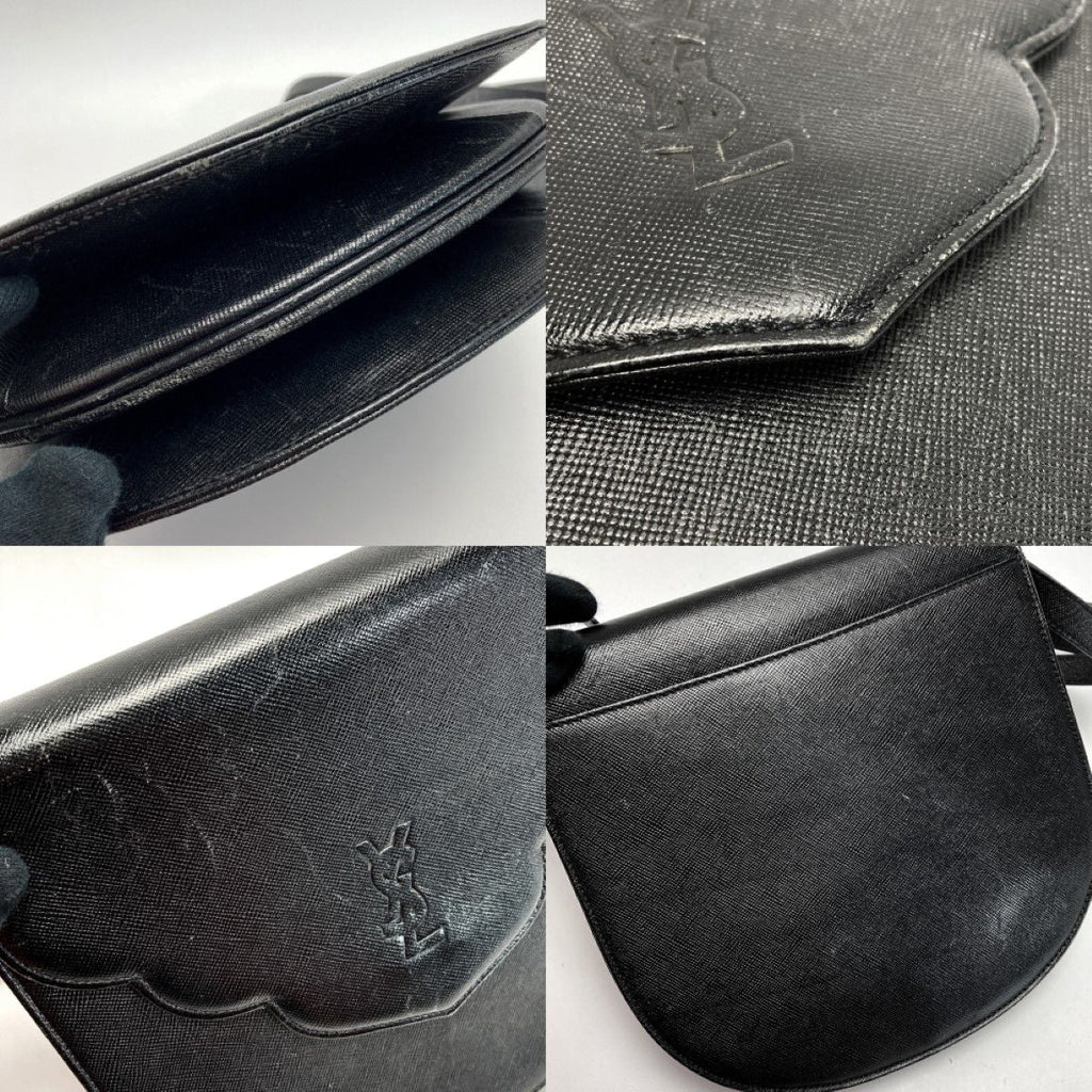 Yves Saint Laurent Logo Shoulder Bag Black Leather Vintage — view 7
