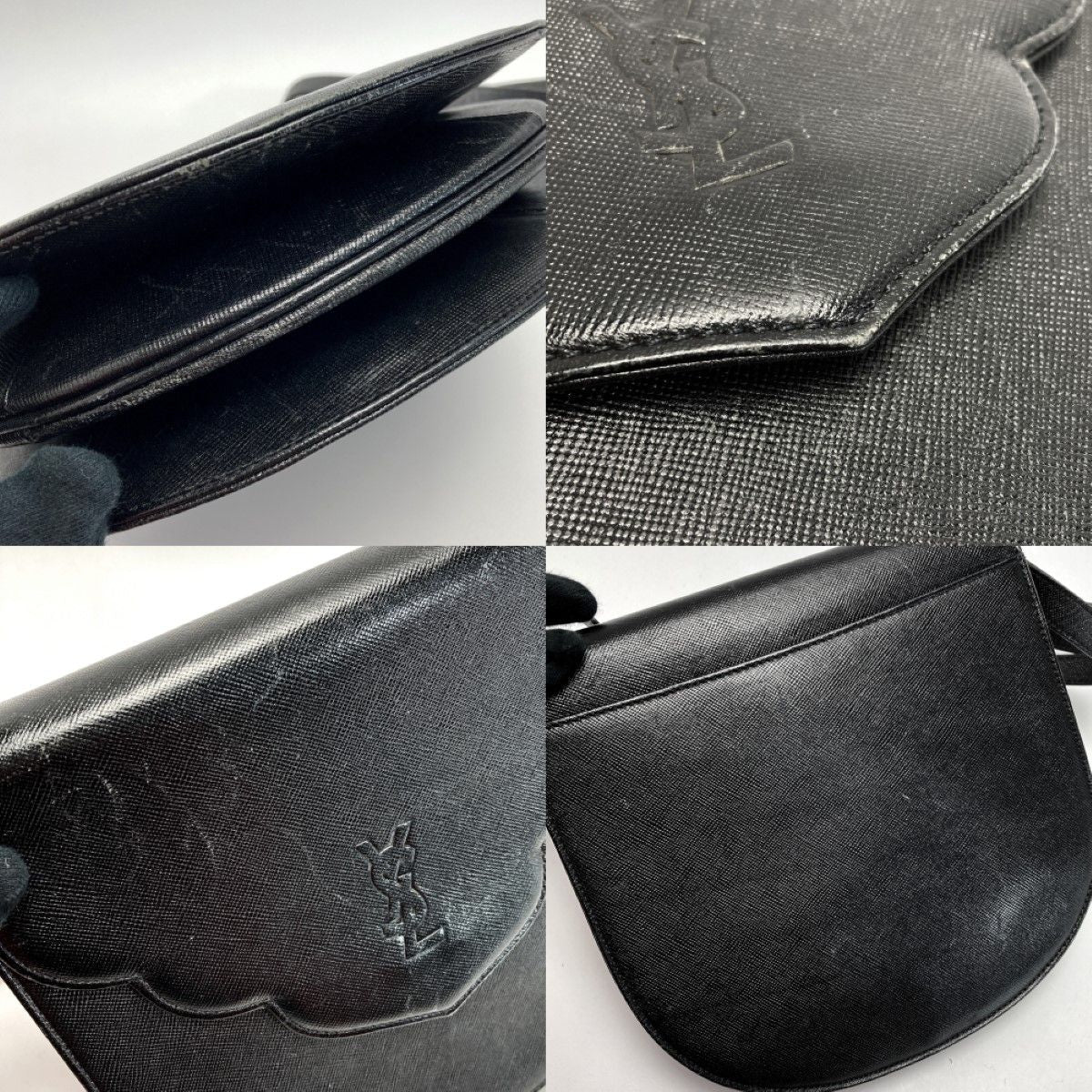 Yves Saint Laurent Logo Shoulder Bag Black Leather Vintage — view 7