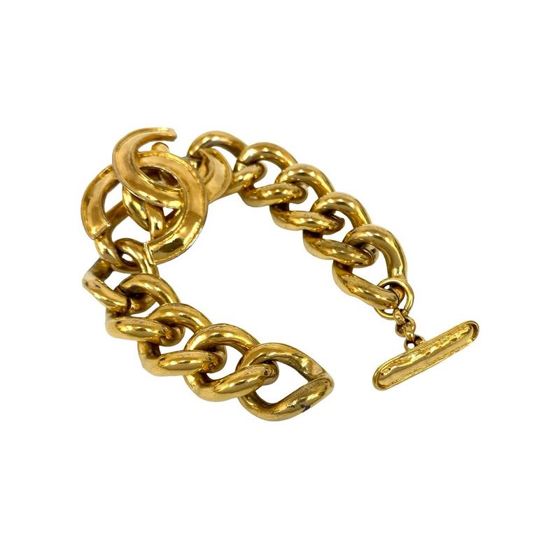 Chanel Vintage Coco Mark Chain Bracelet Bangle Accessory Gold 94P — view 4