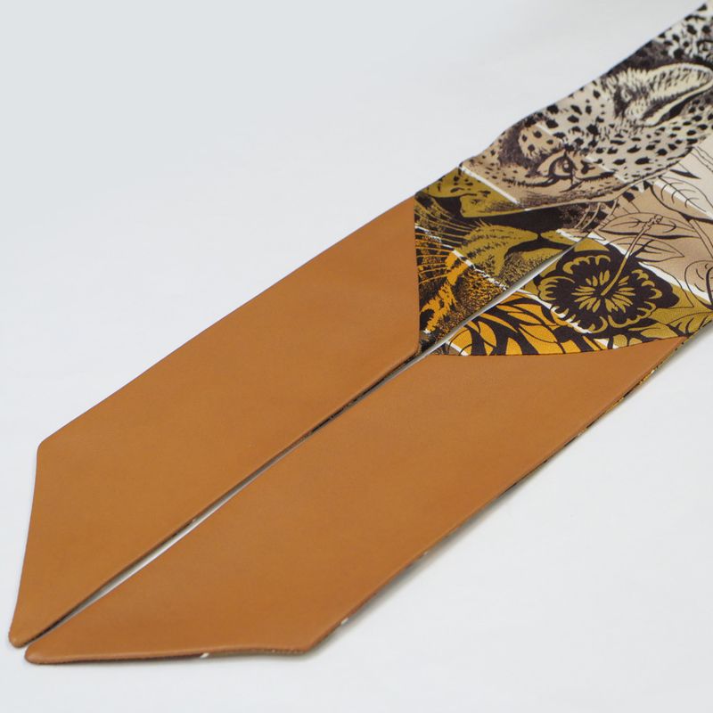 Hermes Twilly-jungle Love Rainbow Silk Leather Sheepskin Scarf Accessory — view 4