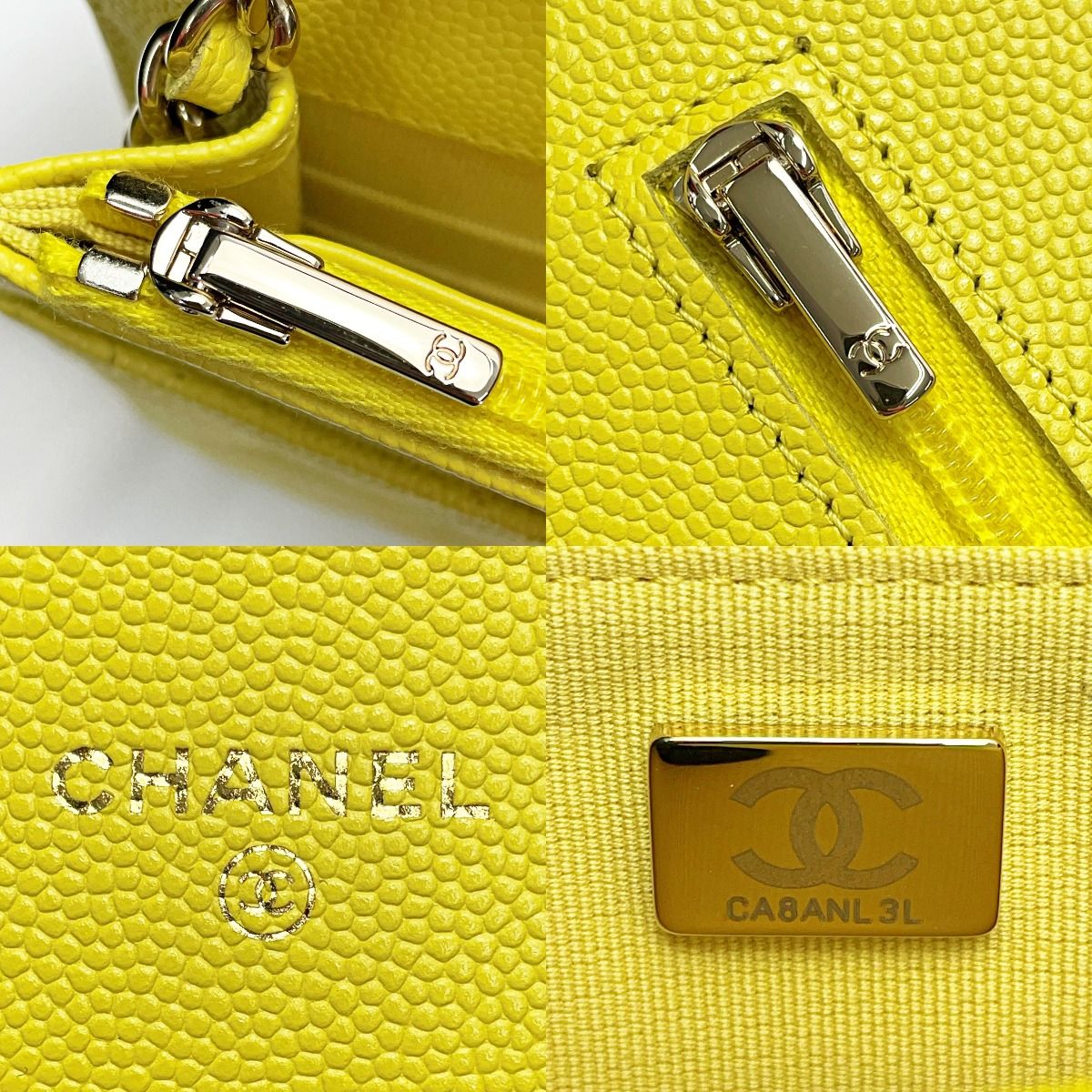Chanel Quilted Ap0250 Yellow Chain Wallet Shoulder Bag Caviar Leather — view 8