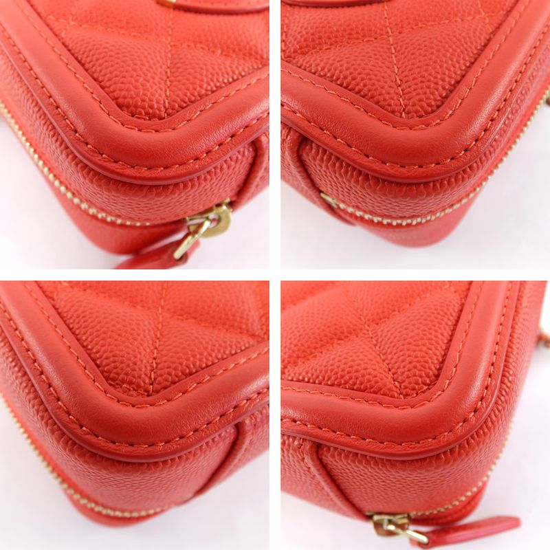 Chanel CC Filigree-mini Chain Shoulder Bag Red Caviar Leather — view 6