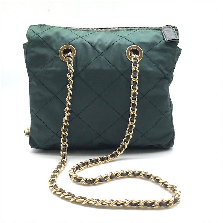 Prada Nylon Quilted Chain Shoulder Bag Green — view 3
