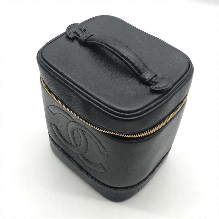 Chanel CC Logo Caviar Leather Vanity Hand Bag Black — view 2