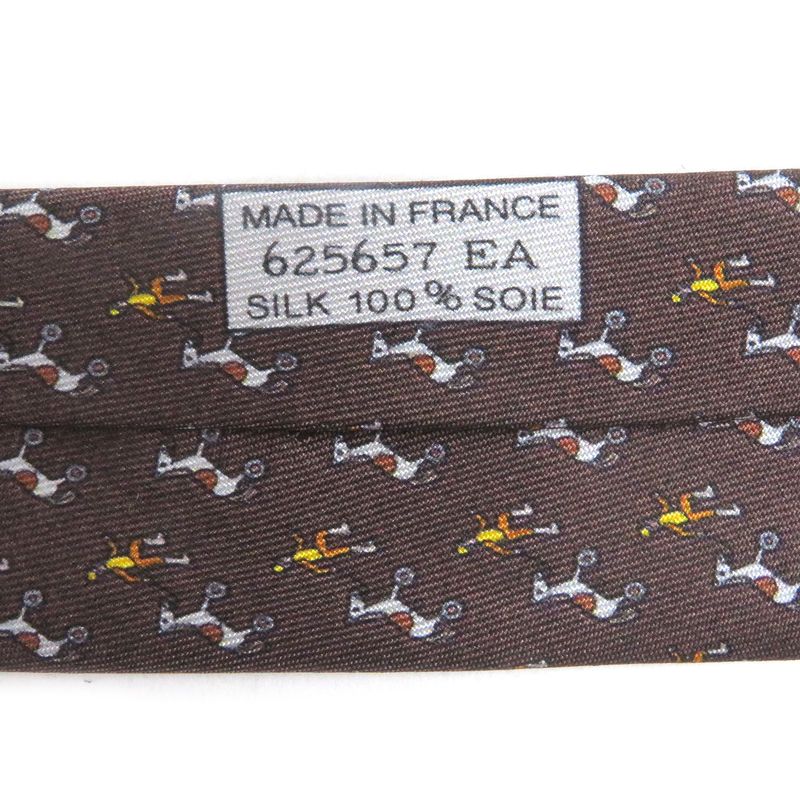 Hermes 100% Silk Jockey & toy Horse All Over Regular Tie Brown — view 7