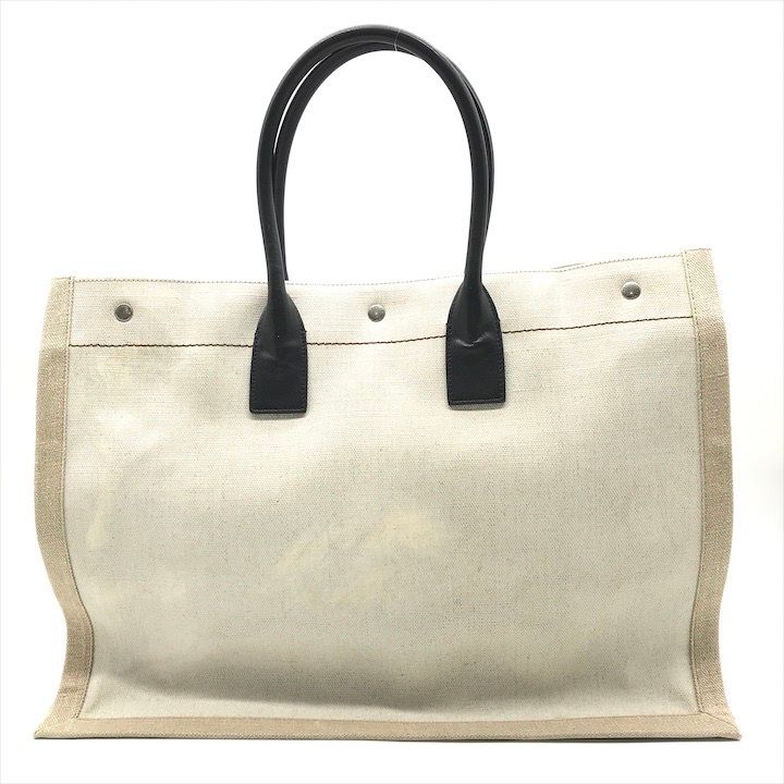 Saint Laurent Rive Gauche Canvas Leather Tote Beige Large Capacity Travel — view 3