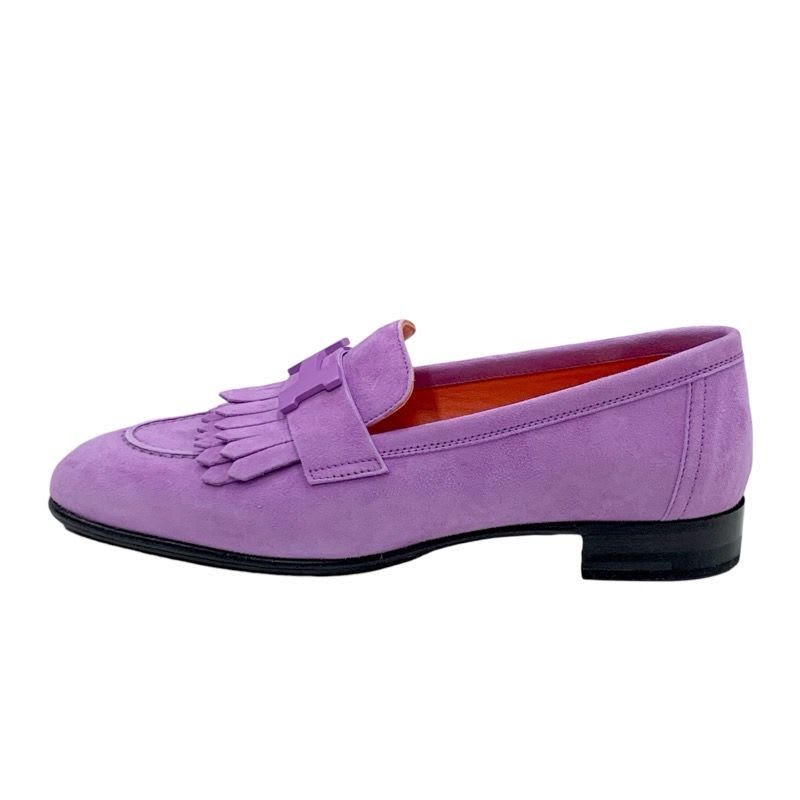 Hermes Royale Loafer Leather Shoes Suede Purple Moccasin Flat Hhardware — view 3