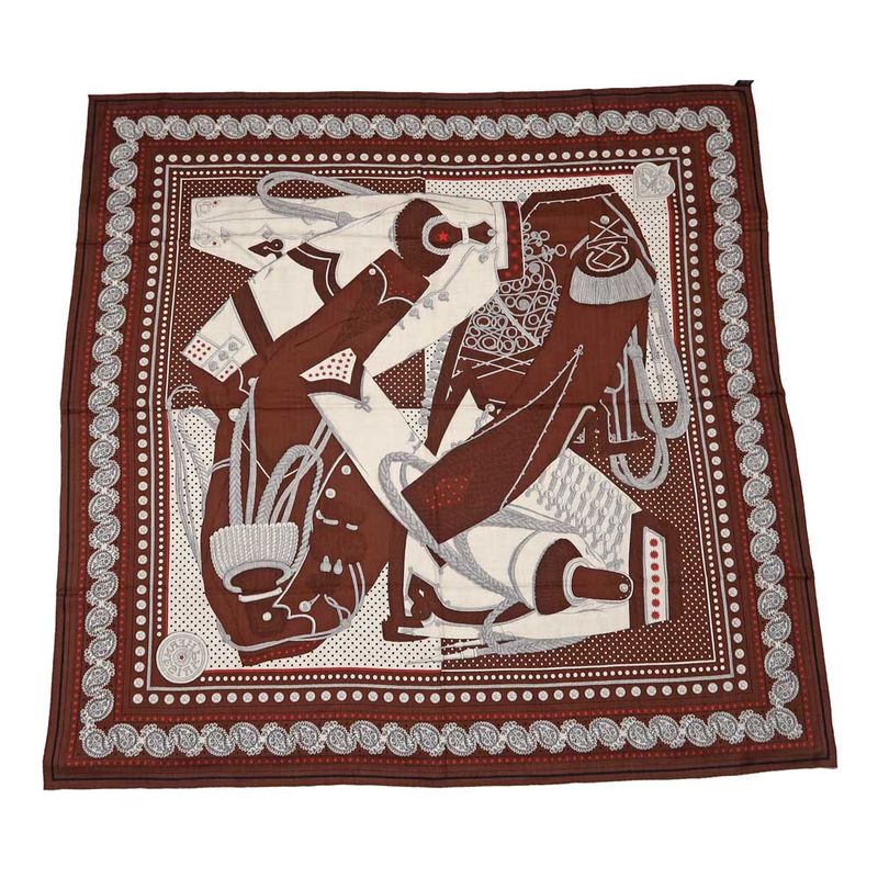Hermes Carre 140 Scarf Zouavers ET Dragons Bandana Brown Large Shawl — view 2