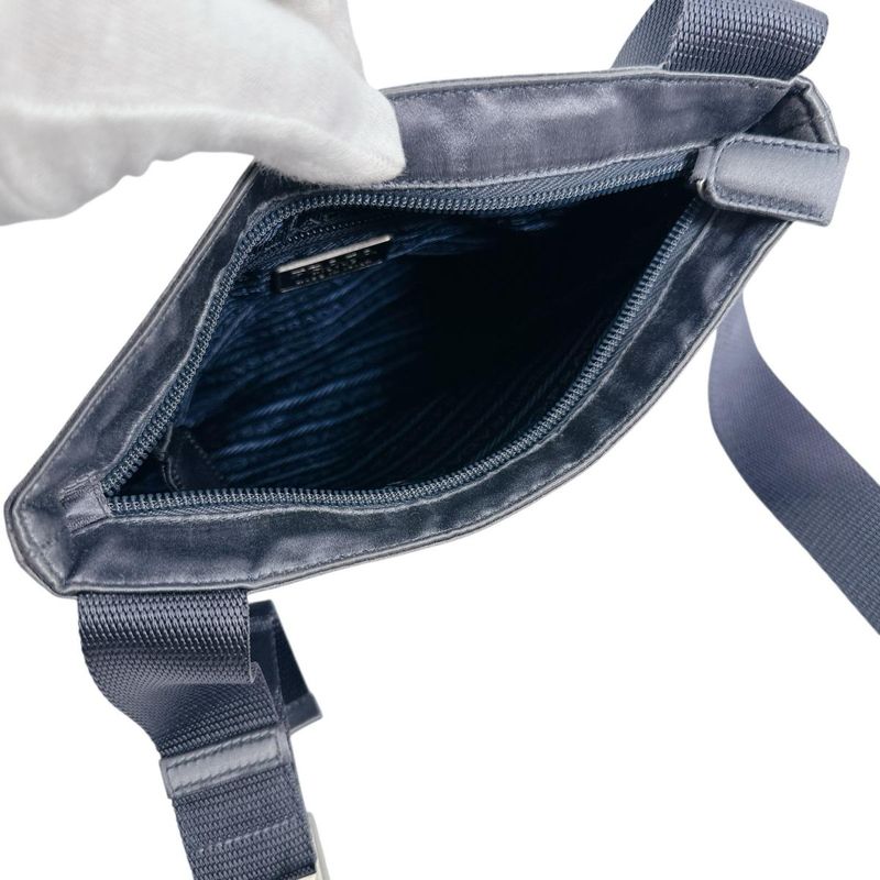Prada Triangle Logo Pochette Silk Satin Shoulder Bag Light Gray — view 6