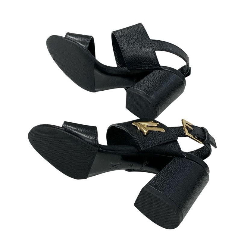 Louis Vuitton Horizon Line Sandals Shoes Leather Black Gold Lvhardware Strap — view 6