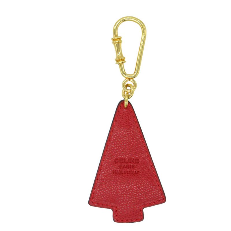 Celine Tree Rhinestone Charm Key Holder Leather Metal Red 1705 — view 2