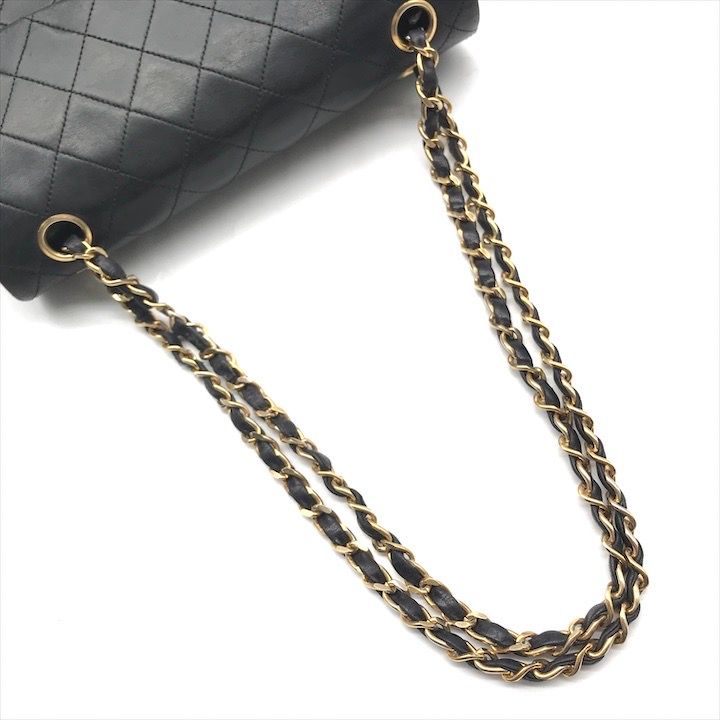Chanel CC Logo Chain Shoulder Bag Lambskin Double Flap Black — view 7
