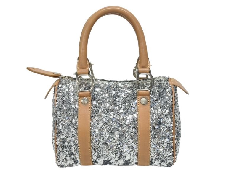 Dior Mini Boston Bag Sequin Leather Silver
