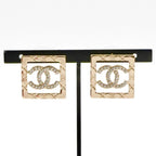 Chanel Earrings Gold Coco Mark Square Quilted Rhinestone — view 7