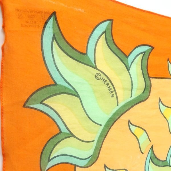 Hermes Pareo Sun Motif 100% Cotton Orange Large Shawl — view 8