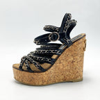 Chanel Chain Cork Wedge Sandals 3412 Black — view 2