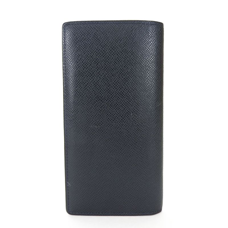 Louis Vuitton Long Wallet Portefeuille Brazza Taiga Dark Navy Silver Hardware — view 3