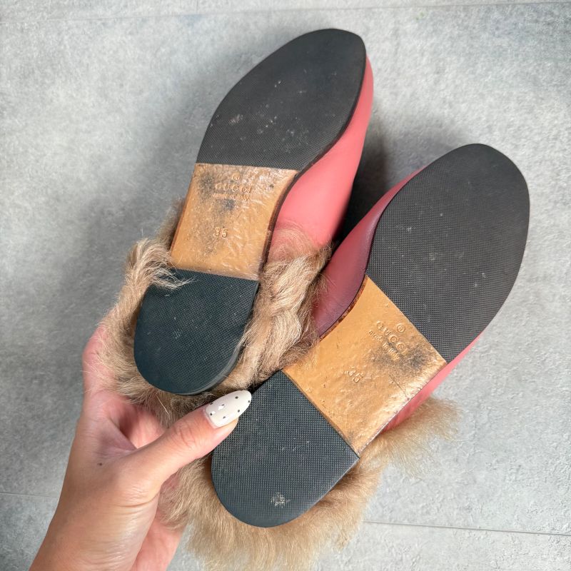 Gucci Prince Town Horsebit Loafer Sandal Fur Slip on Pink Gold Hardware Leather — view 9