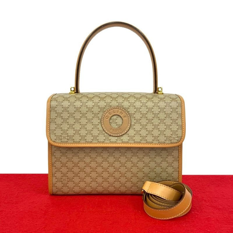 Celine Vintage Macadam Pattern Circle Logo Leather 2-Way Handbag