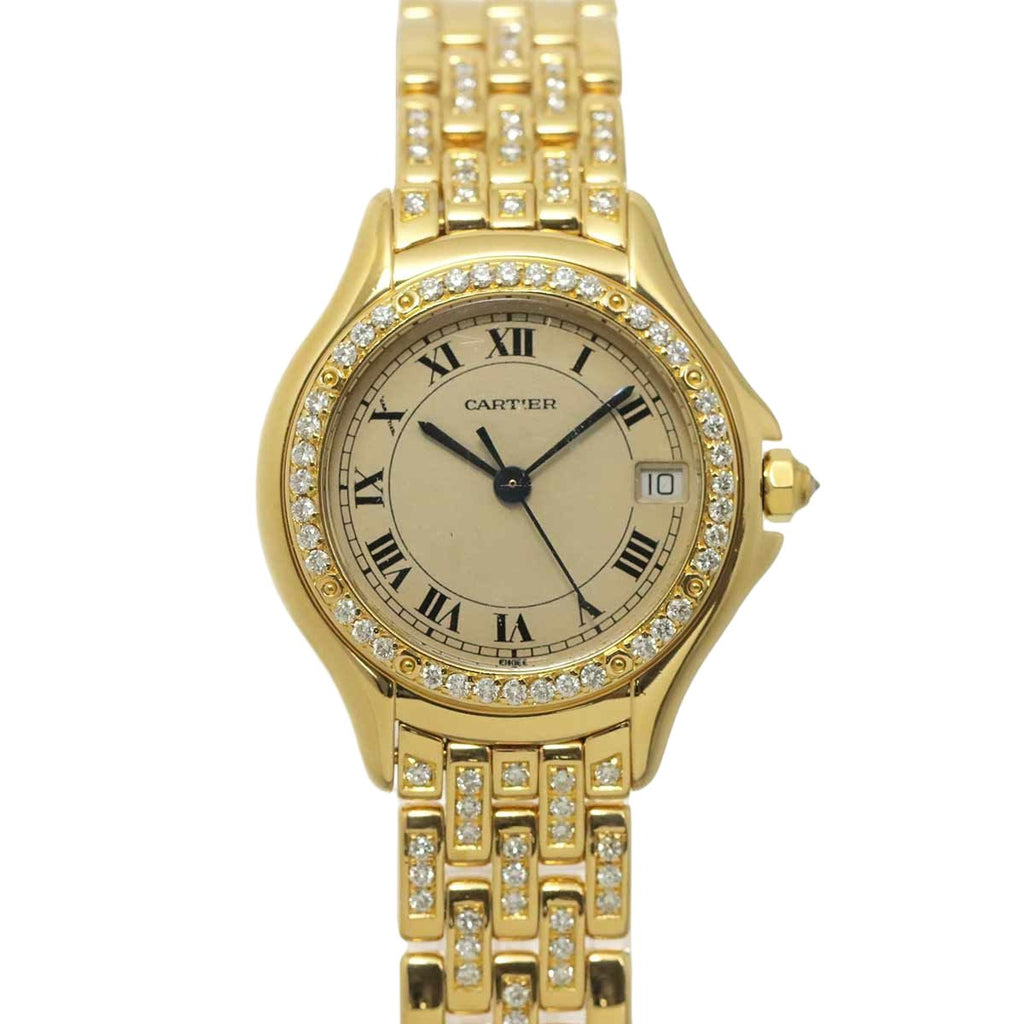 Cartier Panthere Cougar Diamond Bezel Bracelet 18k Yellow Gold Plaque Quartz