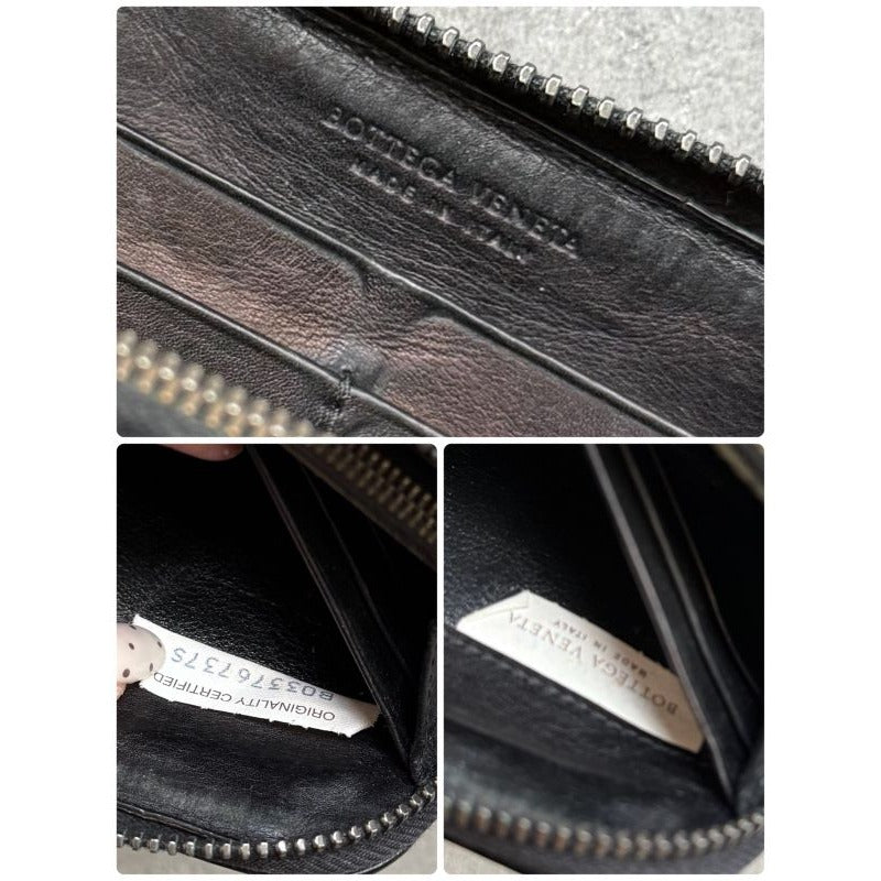 Bottega Veneta Round Zipper Long Wallet Black Intrecciato Stitching Leather — view 3