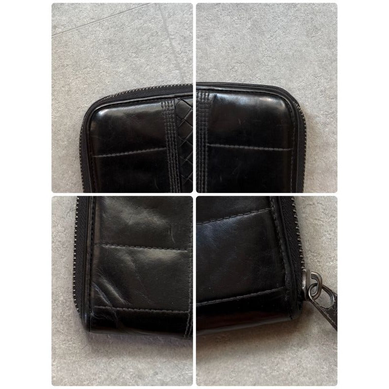 Bottega Veneta Round Zipper Long Wallet Black Intrecciato Stitching Leather — view 4