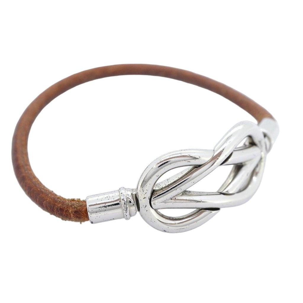 Hermes Bracelet Head Metal Leather Silver Brown — view 2